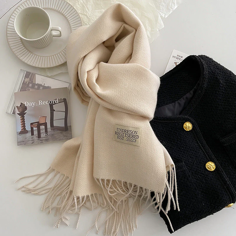 Warm Women Scarf - Reversible Fringed Cashmere Winter