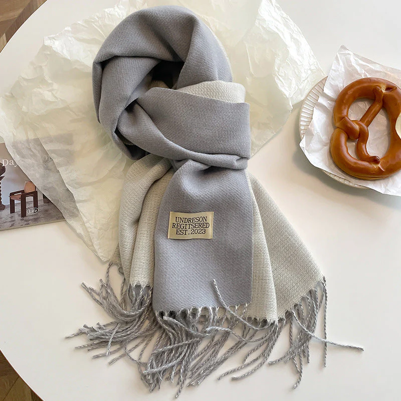 Warm Women Scarf - Reversible Fringed Cashmere Winter - Image 12