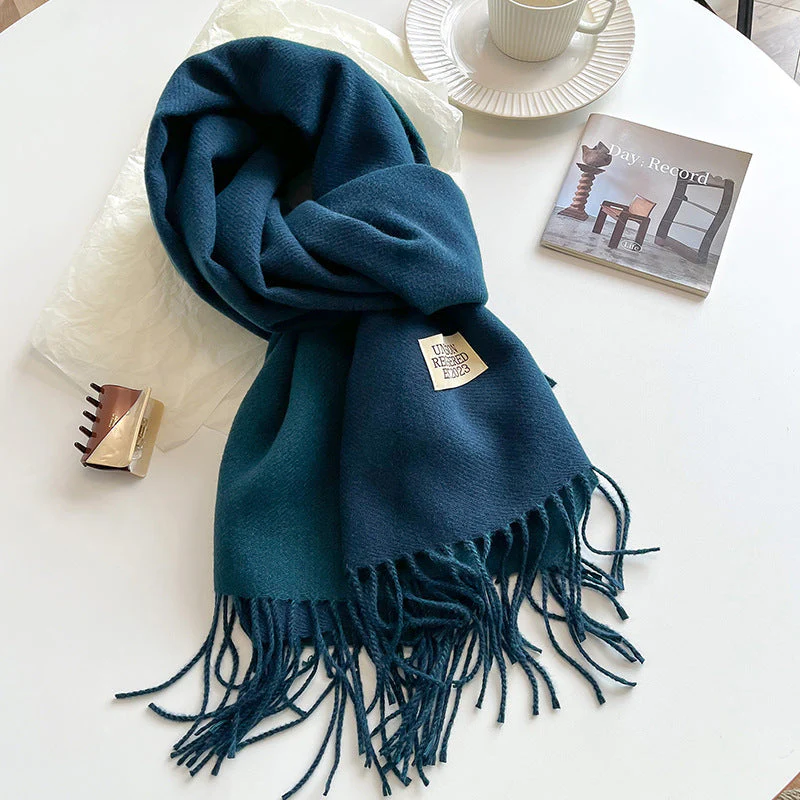 Warm Women Scarf - Reversible Fringed Cashmere Winter - Image 13