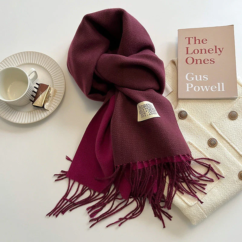 Warm Women Scarf - Reversible Fringed Cashmere Winter - Image 15