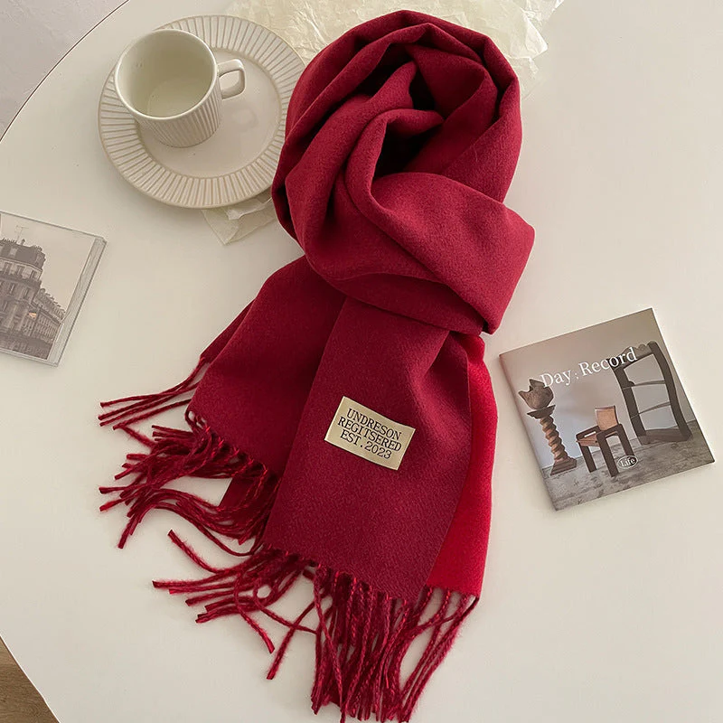 Warm Women Scarf - Reversible Fringed Cashmere Winter - Image 16