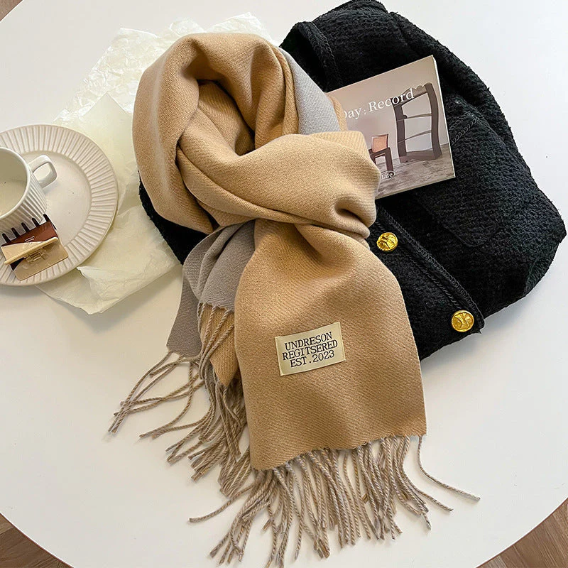 Warm Women Scarf - Reversible Fringed Cashmere Winter - Image 2