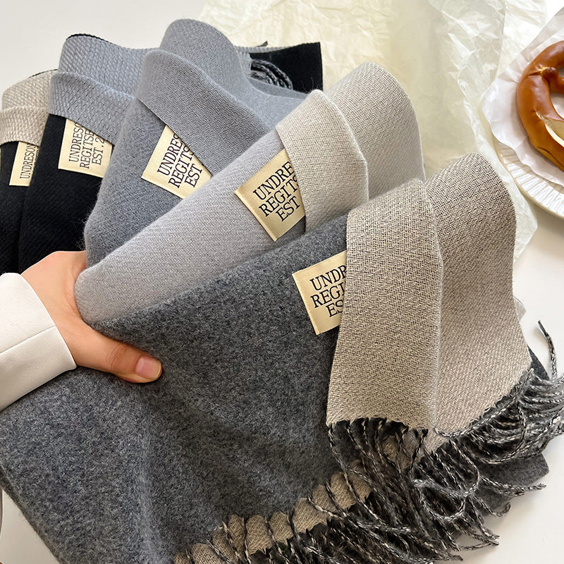 Warm Women Scarf - Reversible Fringed Cashmere Winter - Image 6