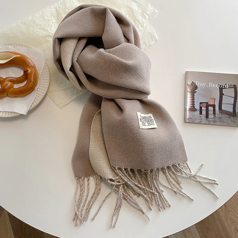 Warm Women Scarf - Reversible Fringed Cashmere Winter - Image 8