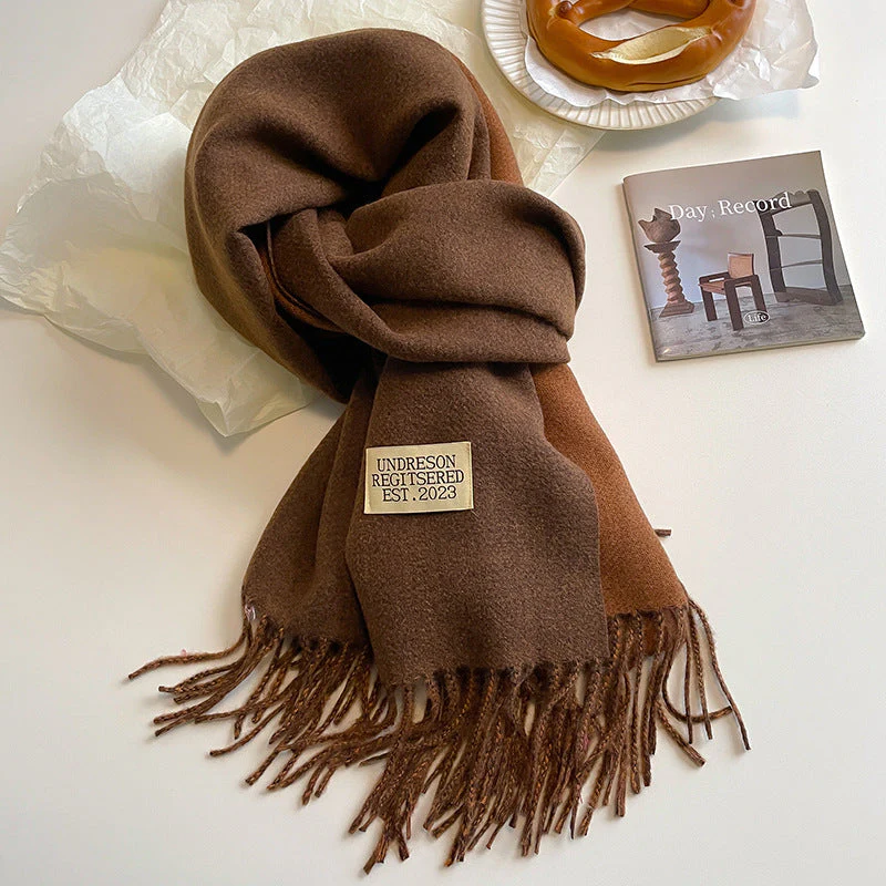 Warm Women Scarf - Reversible Fringed Cashmere Winter - Image 9