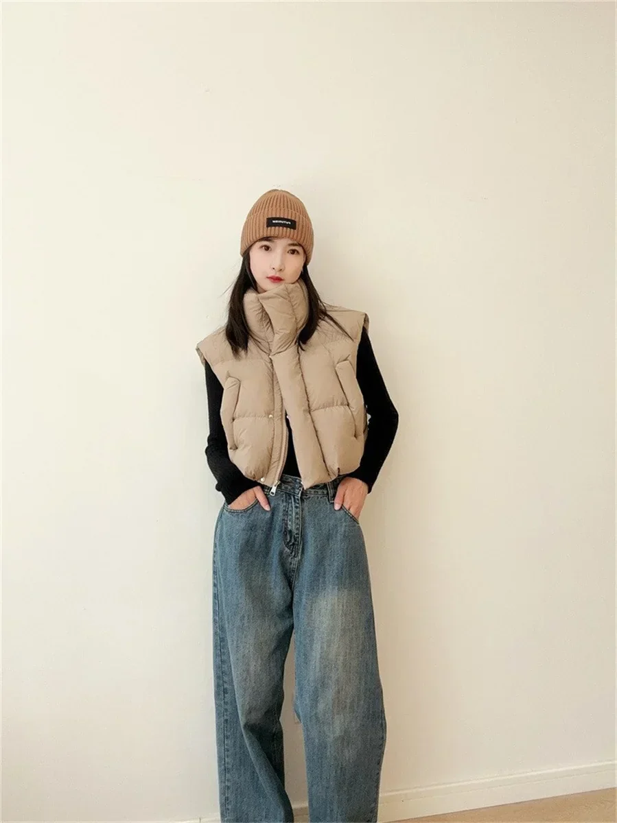 Warm Women Short Down Vest - Stand-Up Collar, Winter - Image 16