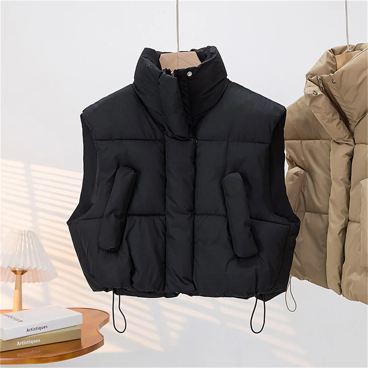 Warm Women Short Down Vest - Stand-Up Collar, Winter - Image 5