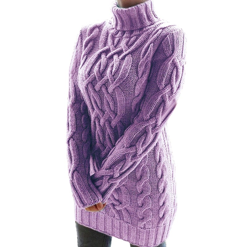 Warm Women Turtleneck Sweater - Cable Knit Tunic, Fall - Image 2