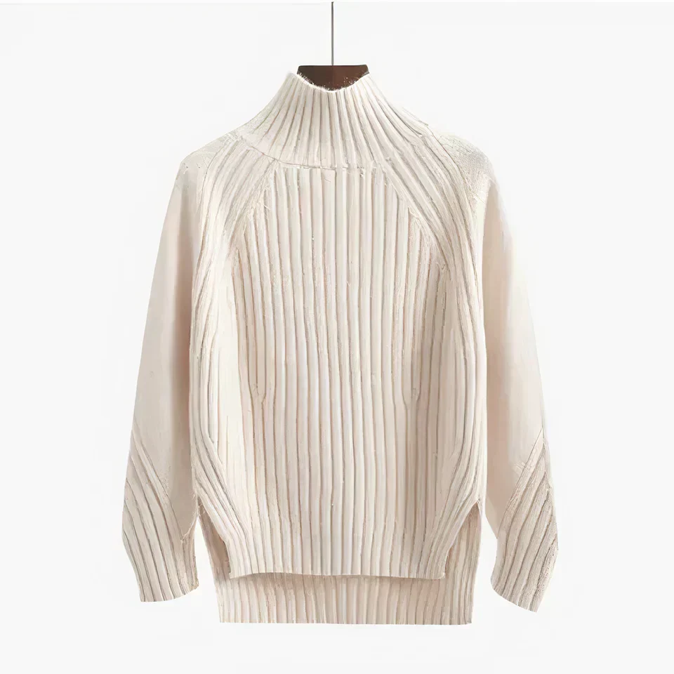 Warm Women Turtleneck Sweater - Relaxed Ribbed Knit Fall - Image 4