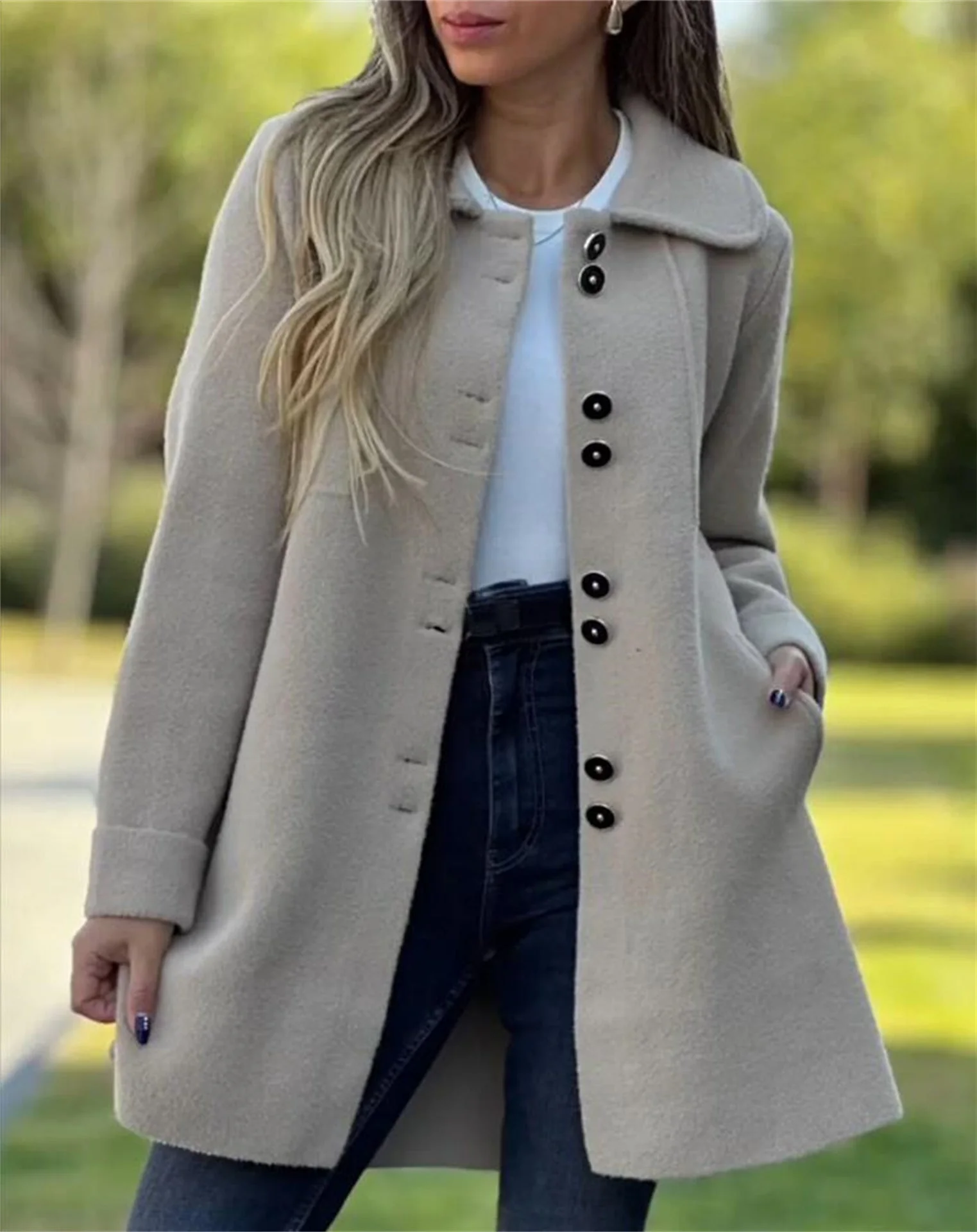 Warm Women Wool Coat - A Line, Polar Fleece, For Winter - Image 6