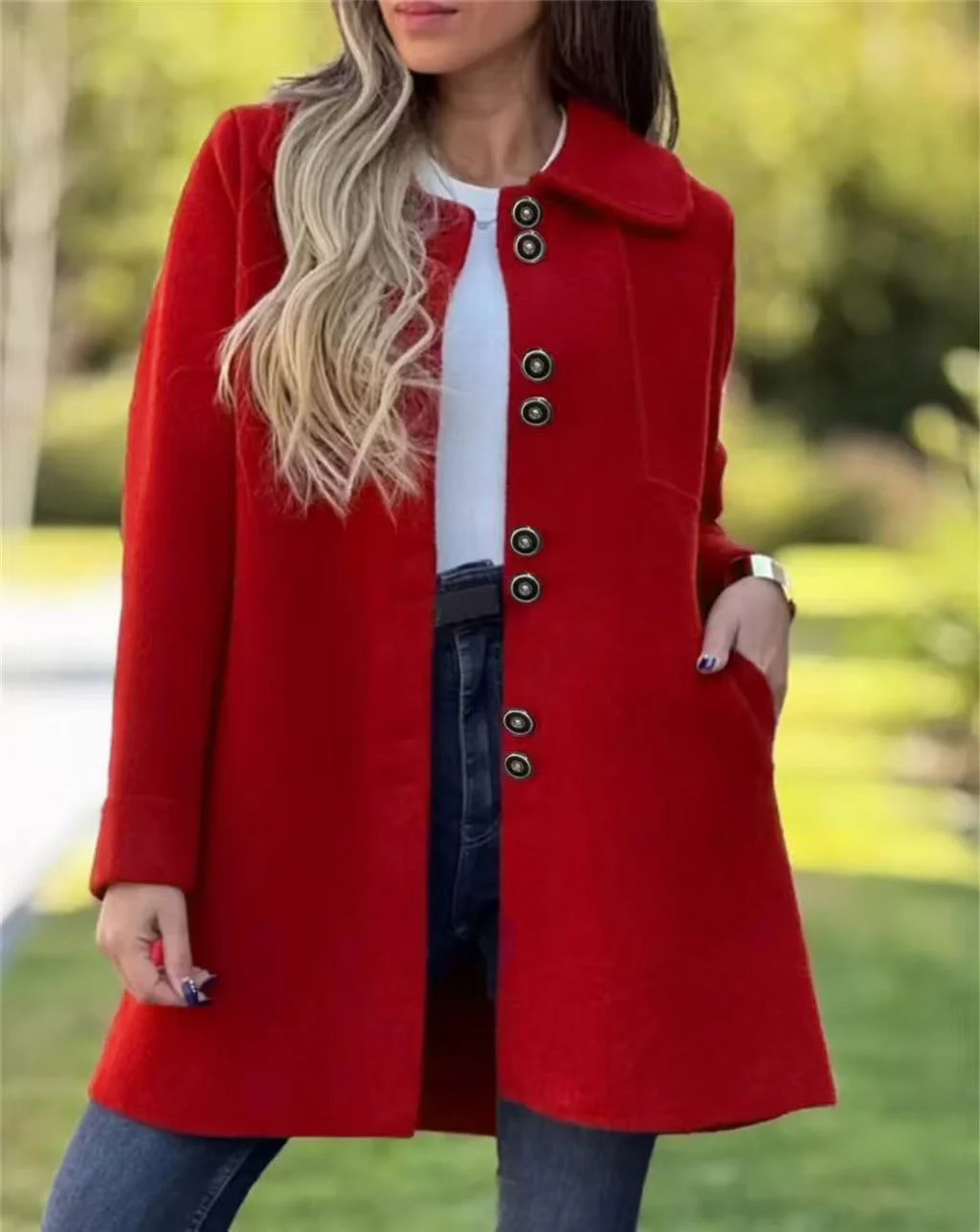 Warm Women Wool Coat - A Line, Polar Fleece, For Winter - Image 8