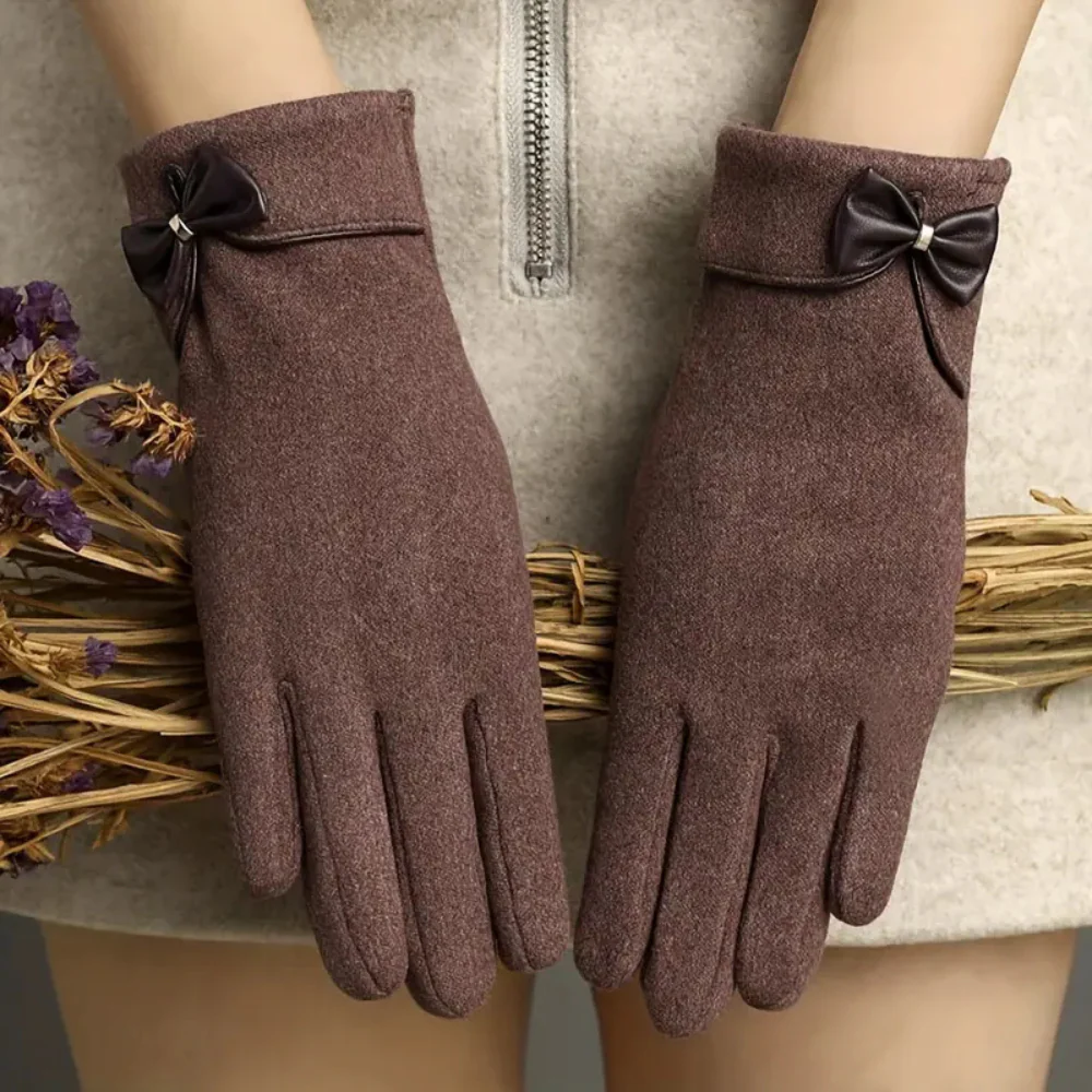 Warm Womens Touchscreen Gloves - Short Fitted Suede Winter - Image 6