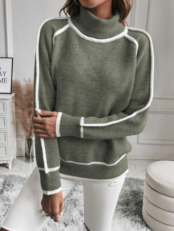 Warm Womens Turtleneck Sweater - Cropped Ribbed Knit - Image 2