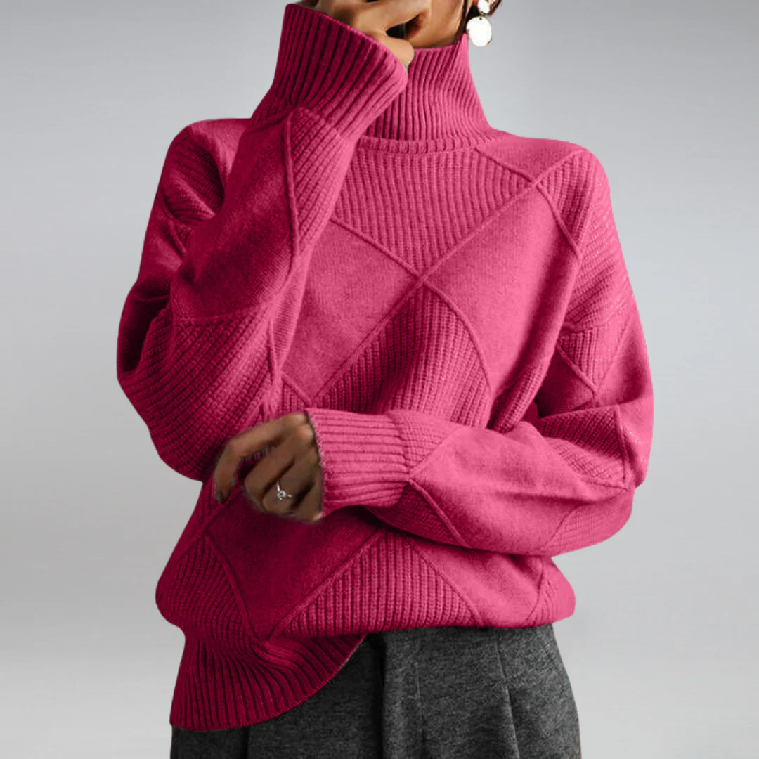 Warm Womens Turtleneck Sweater - Diamond Knit Layering - Image 10