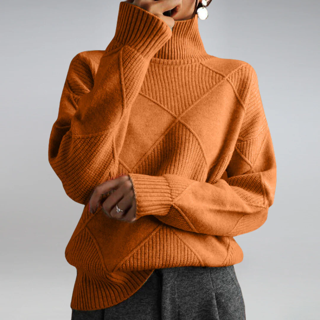 Warm Womens Turtleneck Sweater - Diamond Knit Layering - Image 11