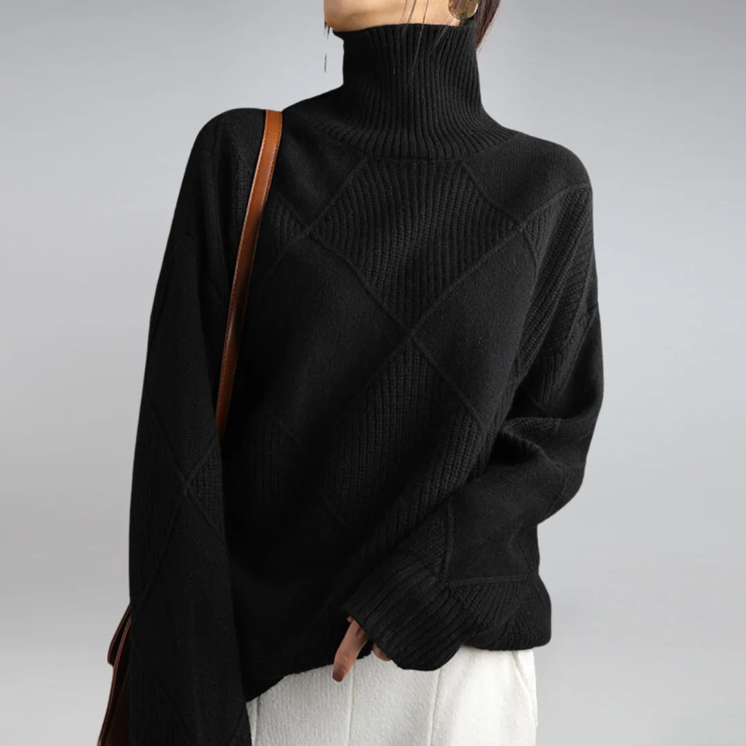 Warm Womens Turtleneck Sweater - Diamond Knit Layering - Image 3