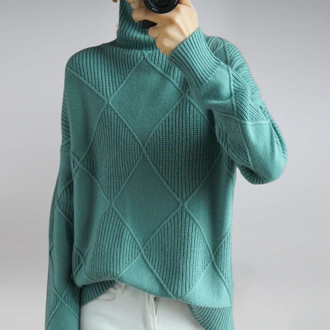 Warm Womens Turtleneck Sweater - Diamond Knit Layering - Image 4