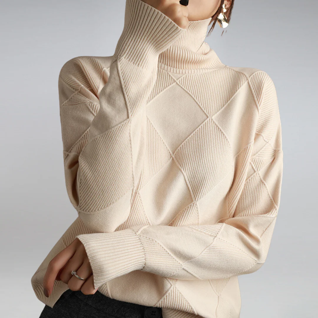 Warm Womens Turtleneck Sweater - Diamond Knit Layering - Image 5