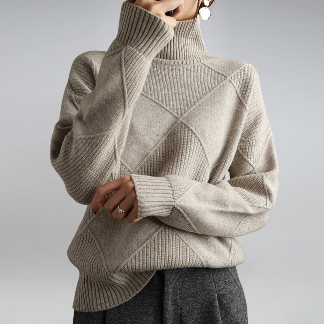 Warm Womens Turtleneck Sweater - Diamond Knit Layering - Image 7