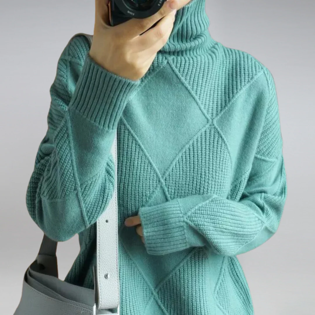 Warm Womens Turtleneck Sweater - Diamond Knit Layering - Image 9