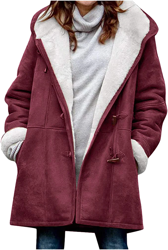 Warm Womens Winter Jacket - Hooded Mid-Thigh, Suede - Image 26