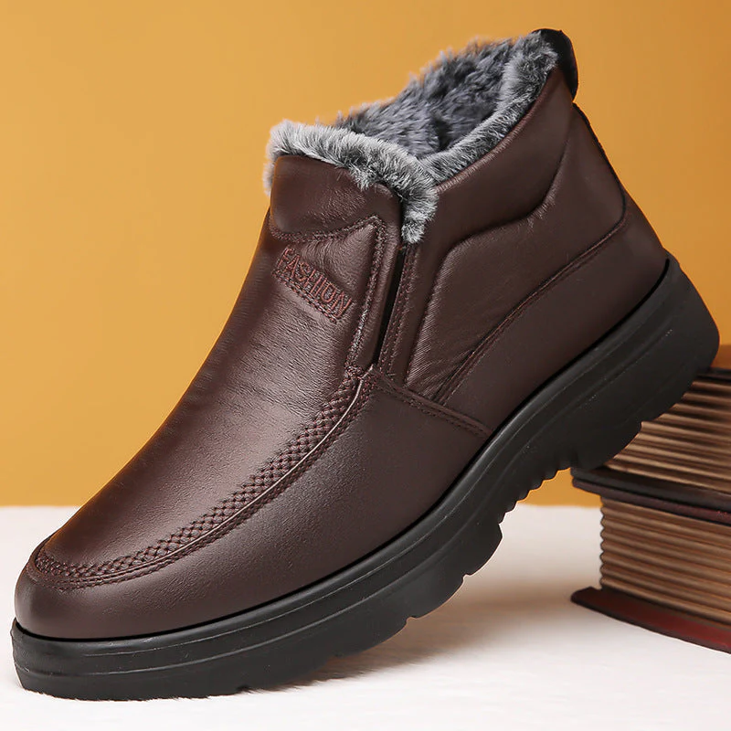 Waterproof Cozy Mens Slip-On Shoes - Faux Leather Winter - Image 2