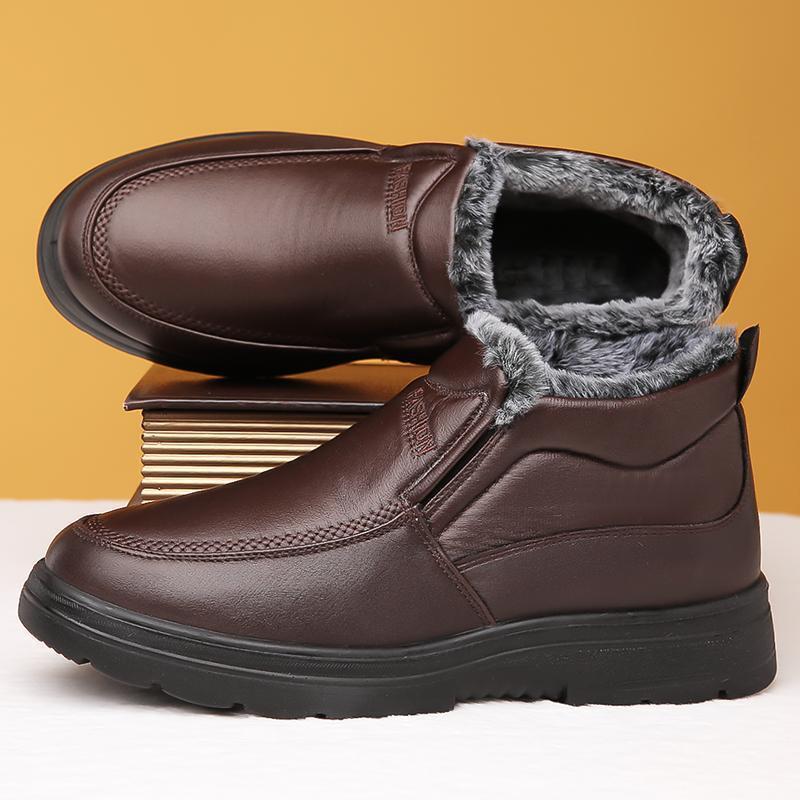 Waterproof Cozy Mens Slip-On Shoes - Faux Leather Winter - Image 4