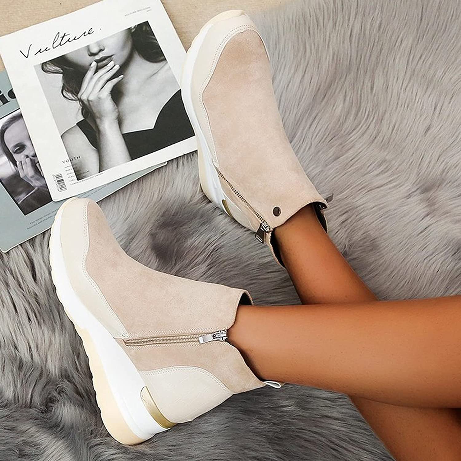 Waterproof Cozy Women’s Ankle Boots - Wedge Suede Heel - Image 5