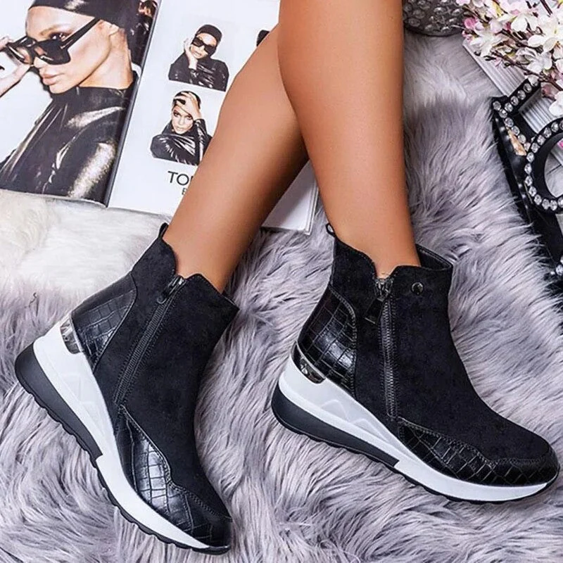 Waterproof Cozy Women’s Ankle Boots - Wedge Suede Heel - Image 6