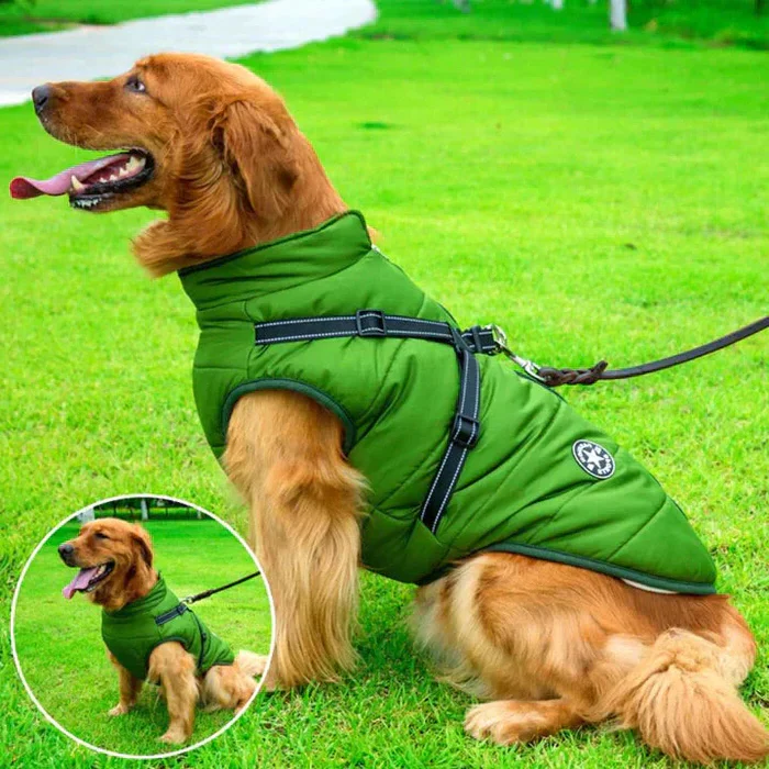 Waterproof Dog Jacket Sherpa Lined Built In Harness - Image 2