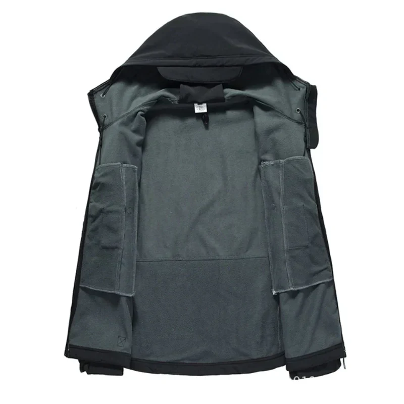 Waterproof Lined Men’s Jacket - Hooded Softshell Fleece - Image 2