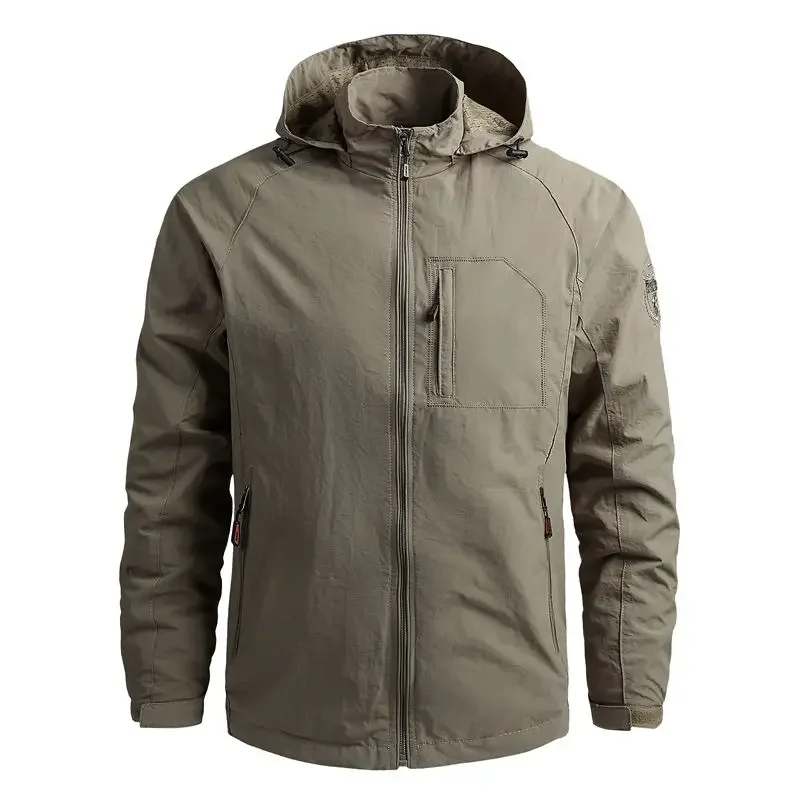 Waterproof Men Jacket- Hooded Windbreaker Polyester Camping - Image 4