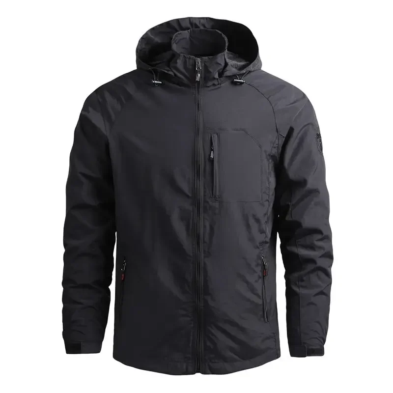 Waterproof Men Jacket- Hooded Windbreaker Polyester Camping - Image 5
