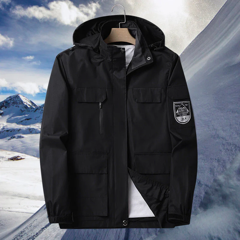 Waterproof Men's Rain Jacket - Hooded Colorblock, Packable - Image 3
