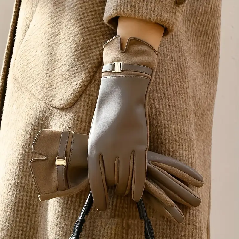 Waterproof Women’s Gloves - Slim Faux Leather, Lined - Image 3