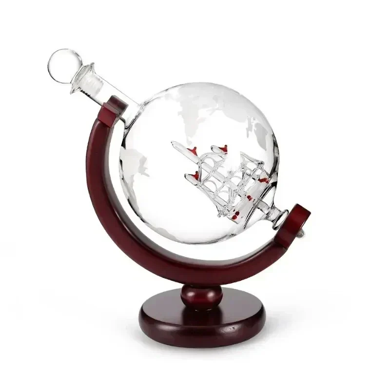 Whiskey Decanter 900ML Globe Set With Lead Free Carafe And Wood Stand Glasses, Holiday Gift Fall 2025 Elegant Bar Decor - Image 7