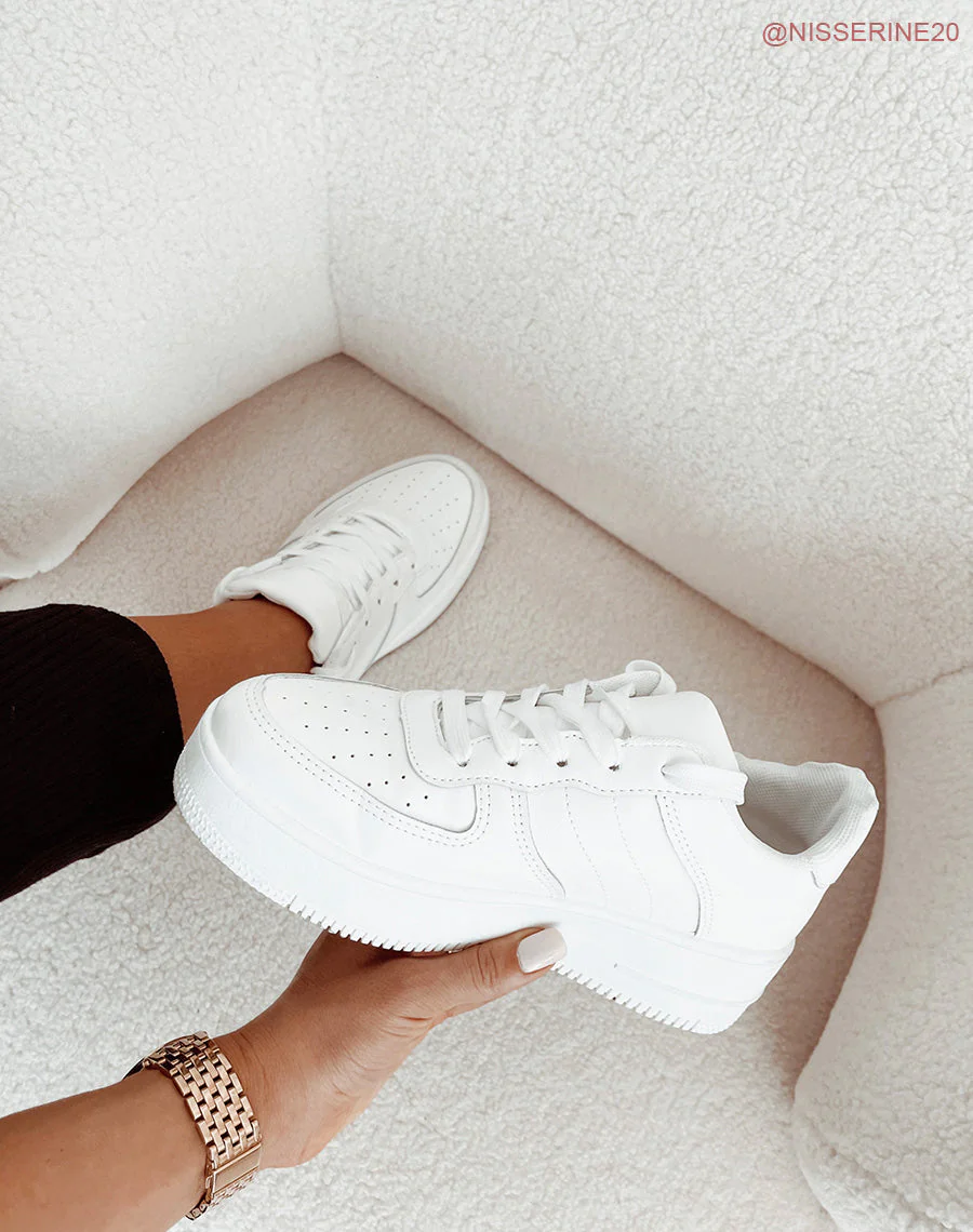 White Platform Sneakers for Women, Comfortable Casual Footwear with Versatile Design and 45 cm Height