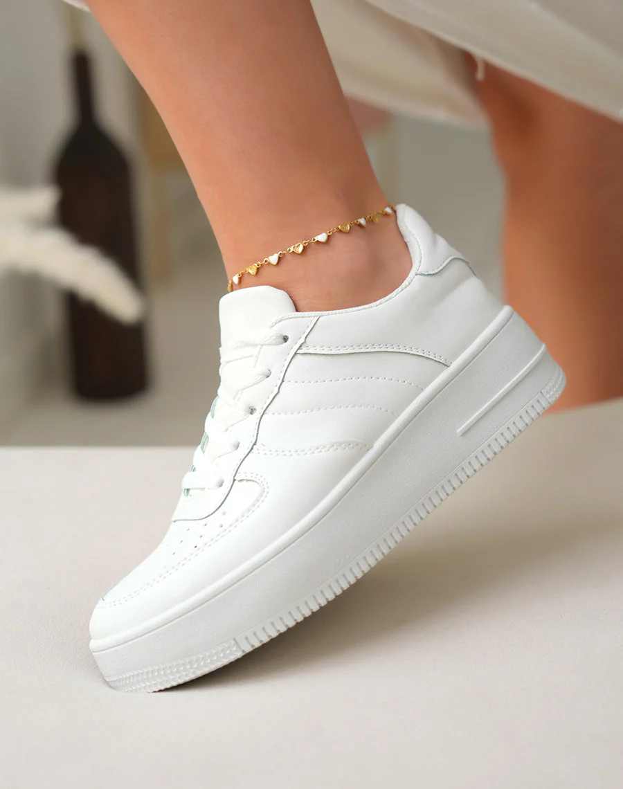 White Platform Sneakers for Women, Comfortable Casual Footwear with Versatile Design and 45 cm Height - Image 3