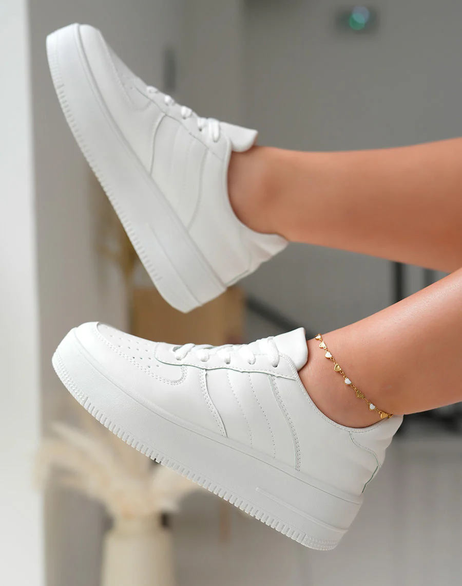 White Platform Sneakers for Women, Comfortable Casual Footwear with Versatile Design and 45 cm Height - Image 5