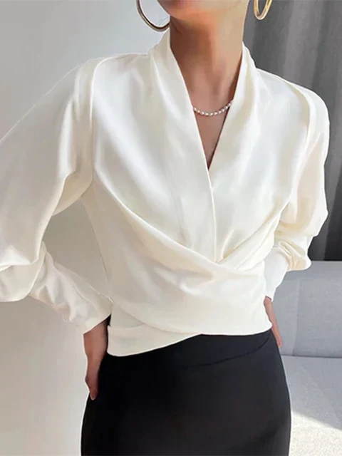 Puff Sleeve Blouse for Women, V-Neck Summer Top, Elegant Casual and Formal Wear, Available in Blue and Black - Image 2