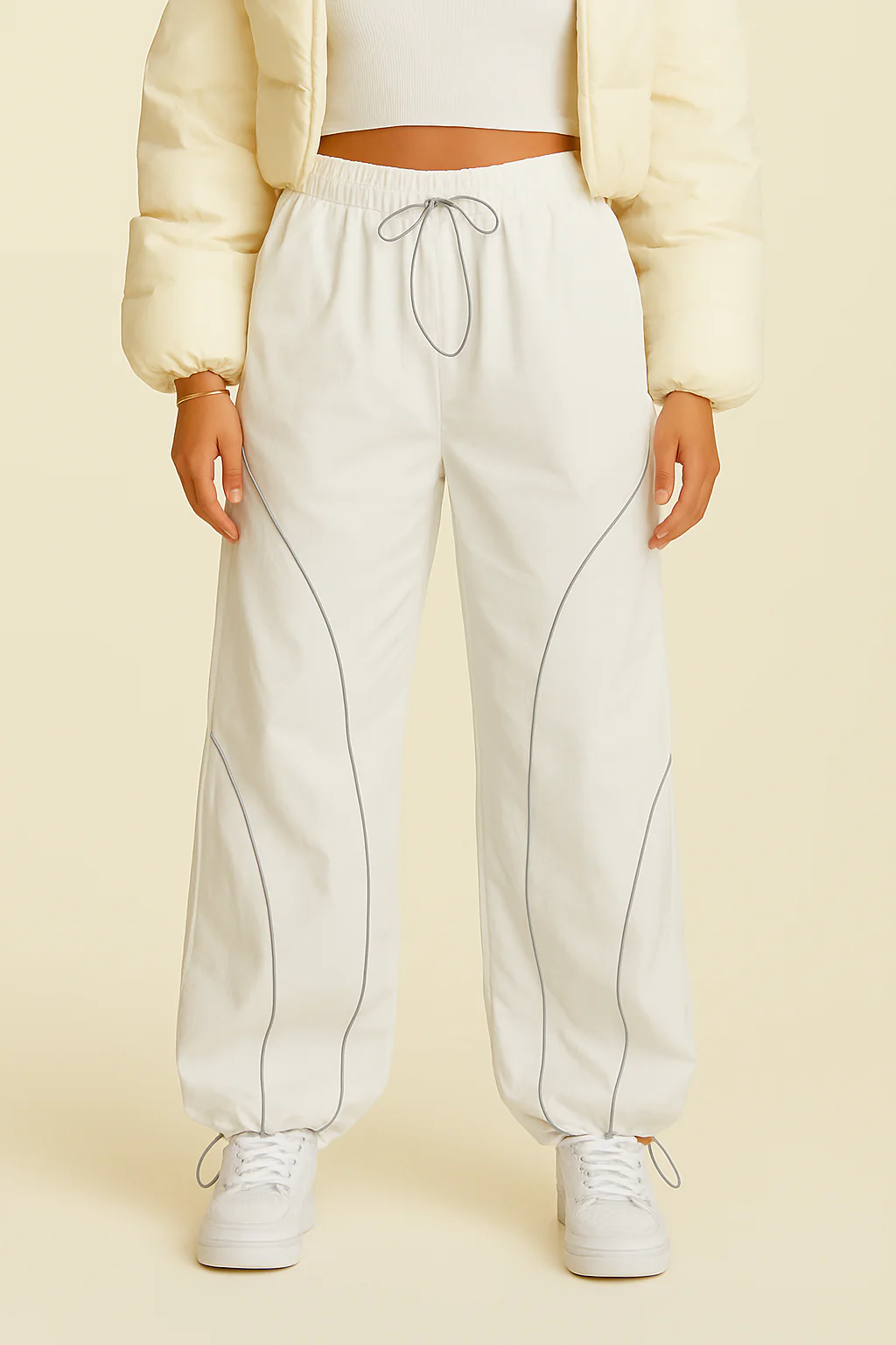 White Track Pants for Men, Comfortable Mens Sweatpants with Adjustable Waist and Pockets, Athletic Casual Wear - Image 3