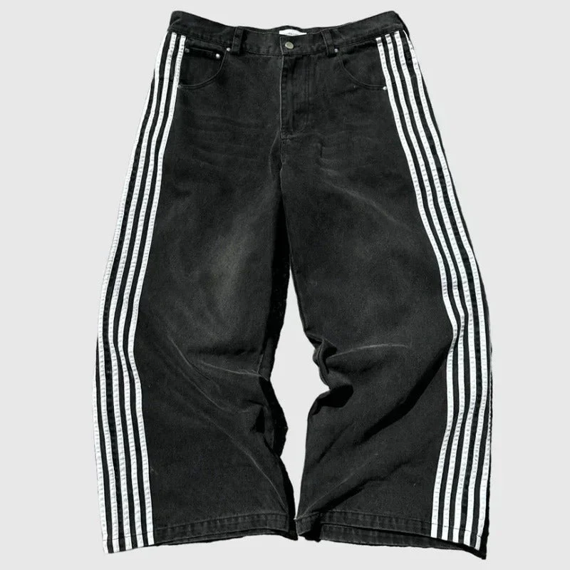Wide Leg Jeans with Embroidered Cross Design, Unisex Y2K Style, Comfortable Baggy Fit, Sizes S to 3XL