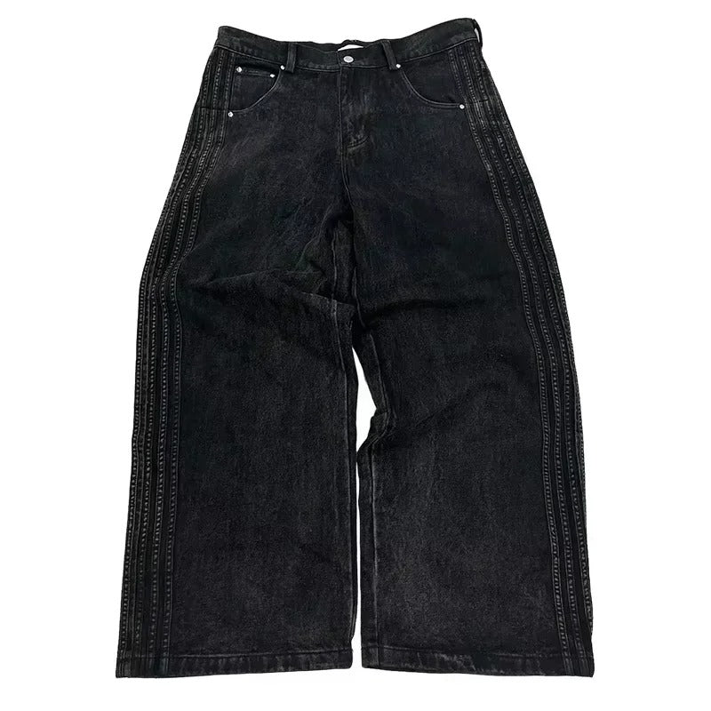 Wide Leg Jeans with Embroidered Cross Design, Unisex Y2K Style, Comfortable Baggy Fit, Sizes S to 3XL - Image 8