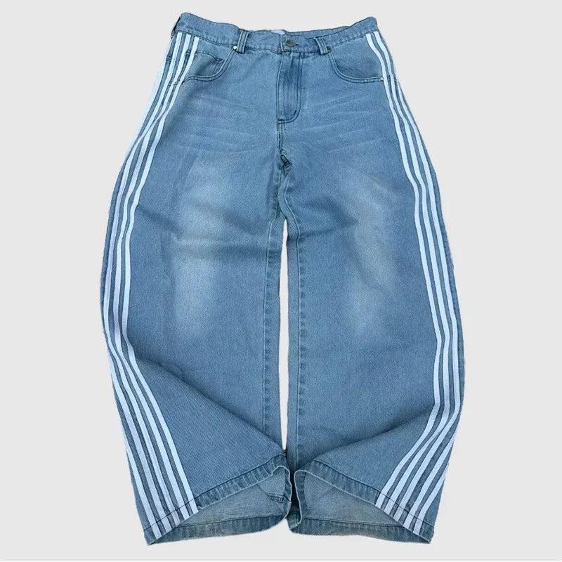 Wide Leg Jeans with Embroidered Cross Design, Unisex Y2K Style, Comfortable Baggy Fit, Sizes S to 3XL - Image 9