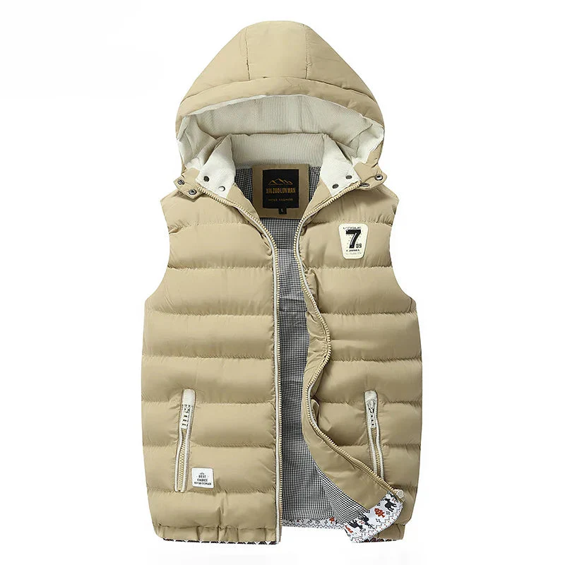 Windproof Men Hooded Vest - Quilted Padded, Polyester, Autumn - Image 2