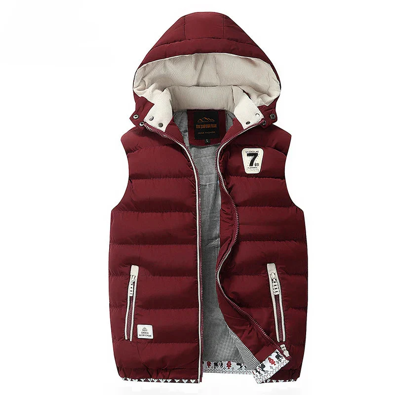 Windproof Men Hooded Vest - Quilted Padded, Polyester, Autumn - Image 3