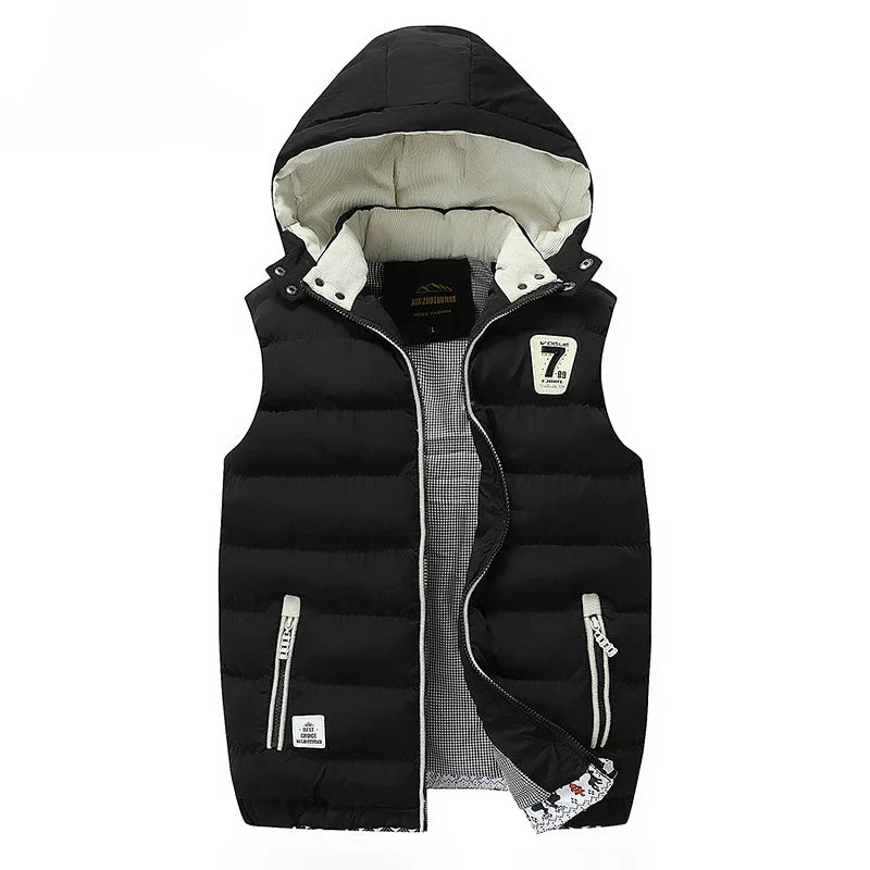 Windproof Men Hooded Vest - Quilted Padded, Polyester, Autumn - Image 4