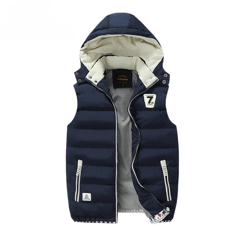 Windproof Men Hooded Vest - Quilted Padded, Polyester, Autumn - Image 5