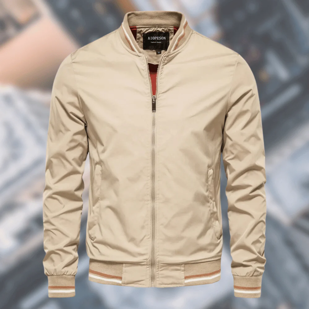 Windproof Men’s Bomber Jacket - Stand Collar, Nylon - Image 2