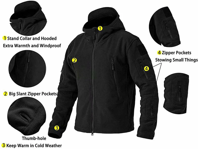 Windproof Men's Fleece Jacket - Hooded Insulating Hiking - Image 4